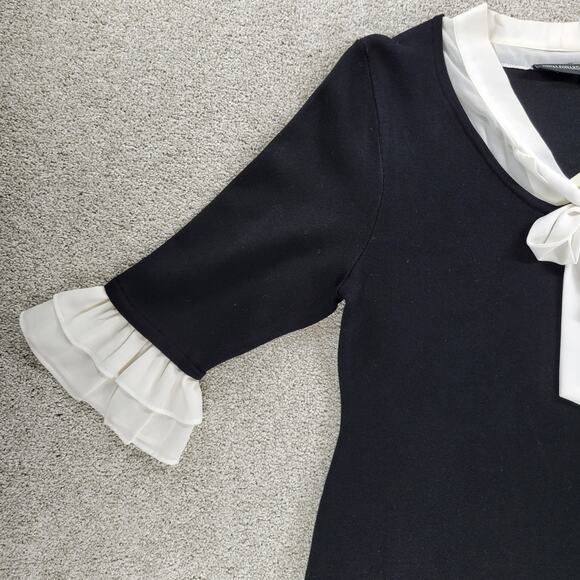 Nina Leonard Georgette Dress Womens XL Black Knit Tie Neck Tiered Flounce Sleeve - Picture 5 of 16